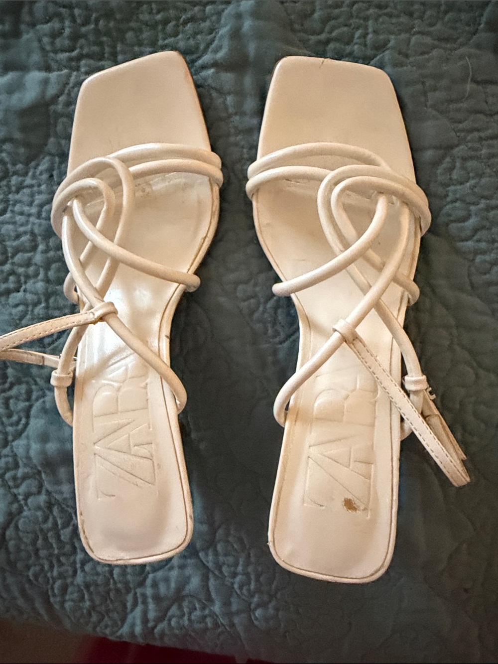 Zara Cream Strappy Square-Toe Heeled Sandals